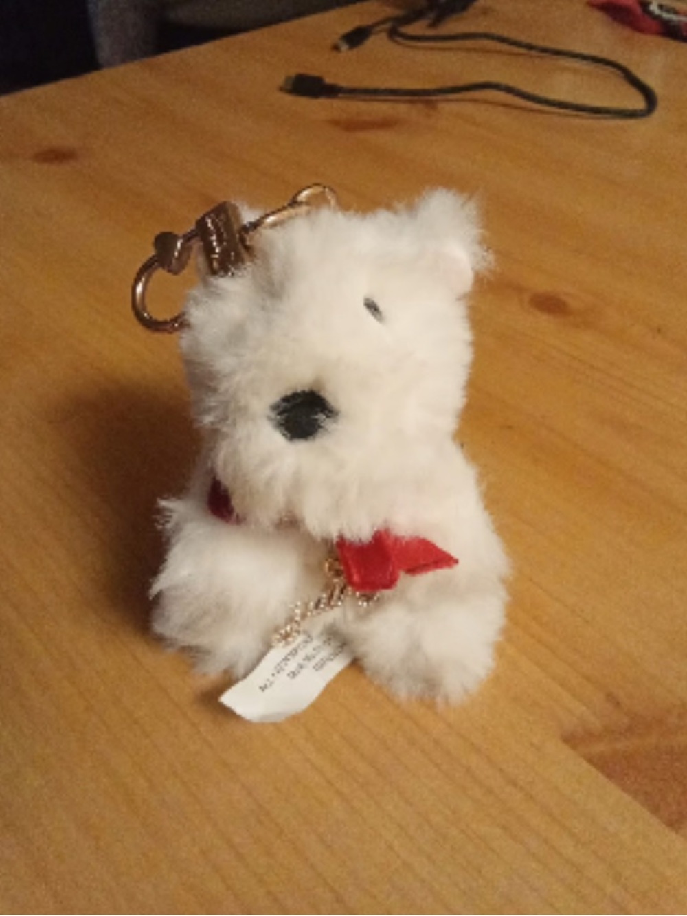 Juicy Couture NWOT White Teddy Bear Keychain with Red Bow and Rhinestone Charm